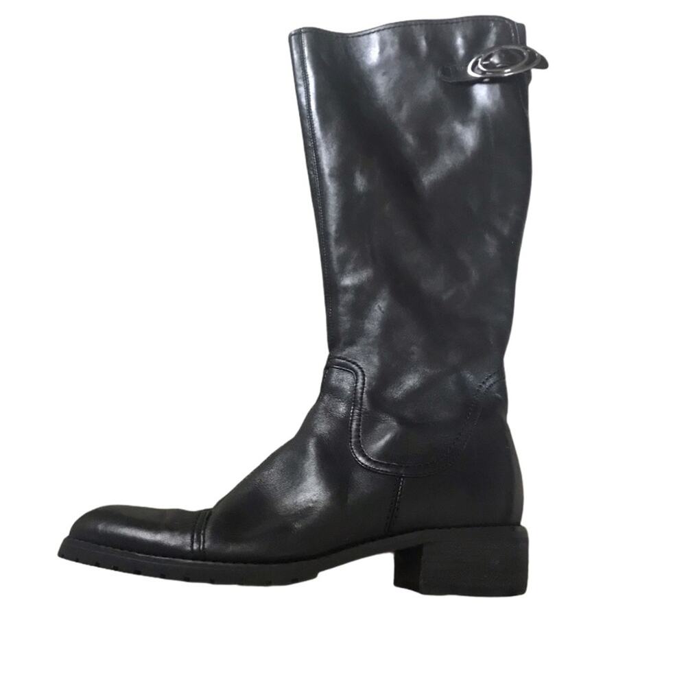 Franco Sarto Black Leather Mid-Calf Riding Boots
